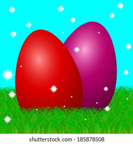 Easter eggs on grass