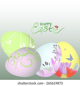 Easter eggs on a green background