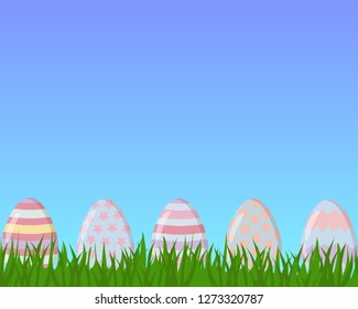 Easter eggs on green grass, happy easter