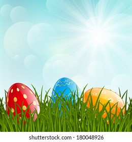 Easter eggs on green grass