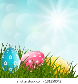 Easter eggs on green grass