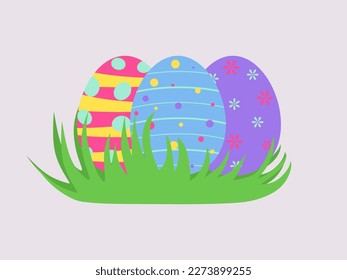 Huevos de Pascua en el diseño de hierba verde plana. Huevo de Pascua decorativo aislado. ilustración vectorial