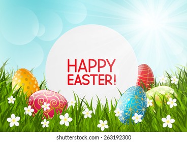 Easter eggs on green grass