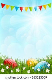 Easter eggs on green grass