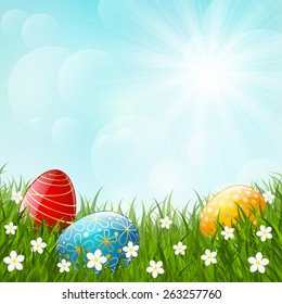 Easter eggs on green grass