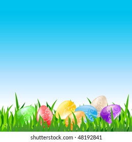 Easter eggs on green grass
