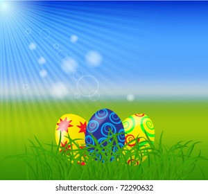  Easter eggs on green grass