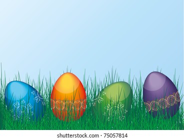 Easter eggs on green grass