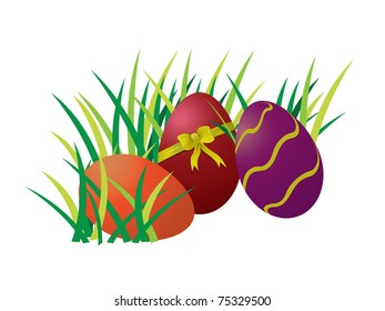 Easter eggs on green grass