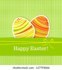 Easter eggs on green seamless linen background