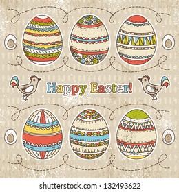 easter eggs on grunge  background, vector illustration