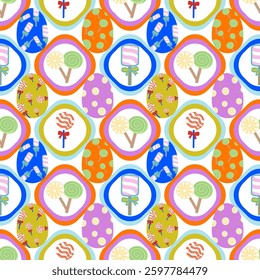 Easter eggs on Illustration of colorful candies on white background, vector illustration decorative vector elements collection.