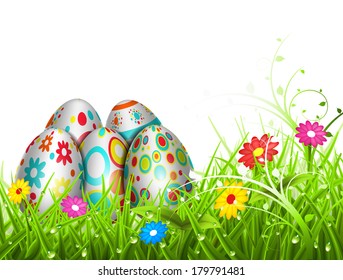 Easter eggs on the meadow.