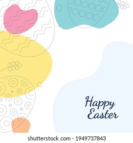 Easter eggs on original colored shapes and text Happy Easter