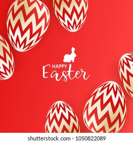 Easter Eggs On Red Background