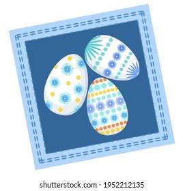 Easter eggs on a sea-green napkin. Vector illustration isolated on a white background. EPS 10.