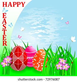 Easter eggs on a Spring background. Vector.