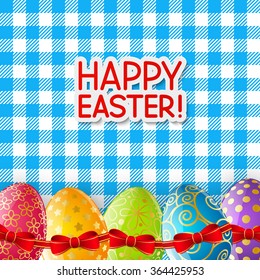 Easter eggs on the tablecloth
