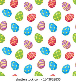 Easter eggs on a white background seamless pattern. Vector stock illustration. Design for greeting card, packaging, paper.