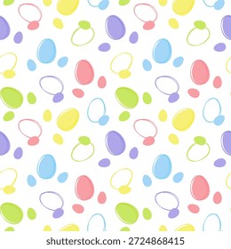 Huevos de Pascua en un fondo blanco, patrón inconsútil dinámico, Ilustración vectorial de color. Fondo de primavera festivo para Pascua, diseño, papel de embalaje, tela, decoración, embalaje. Diseño plano