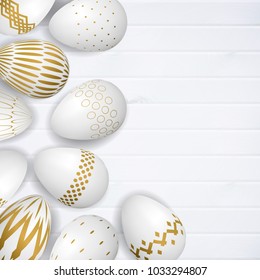 Easter eggs on wood background