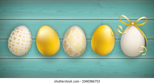 Easter eggs on the wooden background.  Eps 10 vector file.