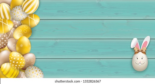 Easter eggs on the wooden background.  Eps 10 vector file.