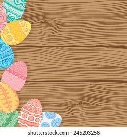 Easter eggs on wooden background, vector illustration