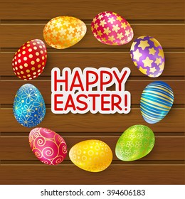 Easter eggs on wooden background
