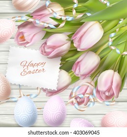 Easter eggs on wooden background. EPS 10 vector file included