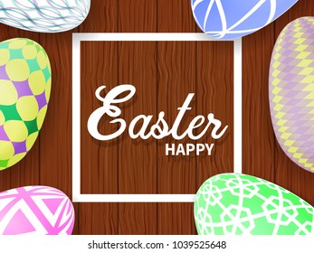 Easter eggs on a wooden table. Realistic style. happy Easter. Vector illustration.