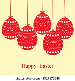 Easter eggs on yellow background. Happy easter greeting card