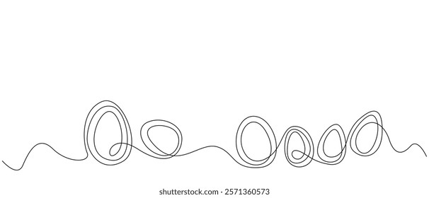 Easter eggs, one continuous line drawing. Easter illustration. Vector illustration of stylized eggs in black line on white background. Eggs vector design
