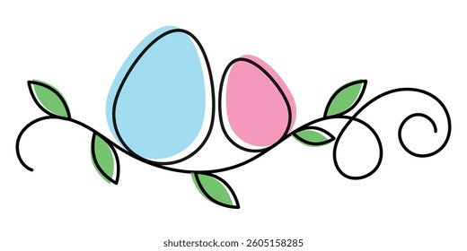 Easter eggs in one continuous line drawing for greeting card and banner design in simple linear style. hand drawn continuous egg line art. 