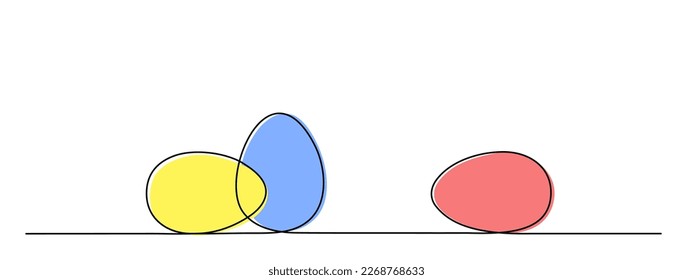Easter eggs one line art, hand drawn continuous contour.Christian holiday design, festive decoration. Editable stroke. Isolated. Vector illustration