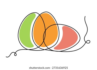 Easter eggs one line art, hand drawn continuous contour. Christian orthodox religion holiday Resurrection of Jesus Christ design, festive decoration. Editable stroke. Isolated. Vector illustration