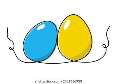 Easter eggs one line art, hand drawn continuous contour. Christian orthodox religion holiday Resurrection of Jesus Christ design, festive decoration. Editable stroke. Isolated. Vector illustration