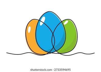Ovos de Páscoa uma linha de arte, mão desenhada contorno contínuo. Feriado da religião ortodoxa cristã Ressurreição de Jesus Cristo design, decoração festiva. Traço editável. Isolado. Ilustração vetorial