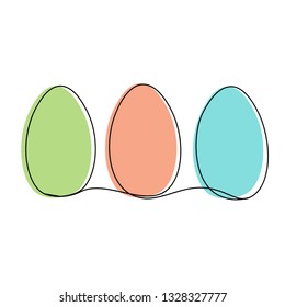 Easter eggs one line drawing isolated, vector illustration.
