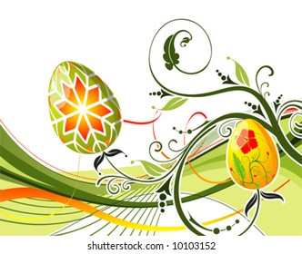 Easter eggs with ornament on flower background with wave, element for design, vector illustration (no transparency)