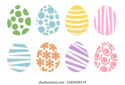 Easter eggs with an ornament on a white background, a set of icons. Colorful easter eggs, vector
