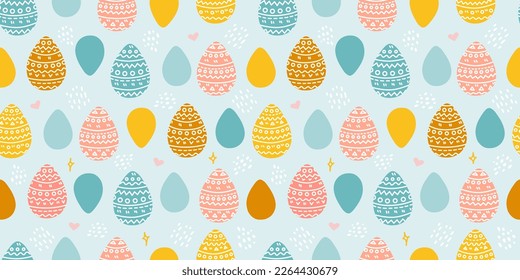 Easter eggs with ornament, vector seamless pattern.