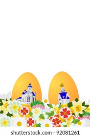 Easter eggs with ornament and wild flowers. The illustration on a white background.