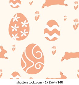 Ornamentos de huevos de Pascua y de conejo sin soldadura. textura creativa para tela, envoltura, 
textil, papel pintado, vestimenta. Diseño de patrones de superficie.