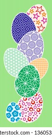 easter eggs with ornaments on the colored background