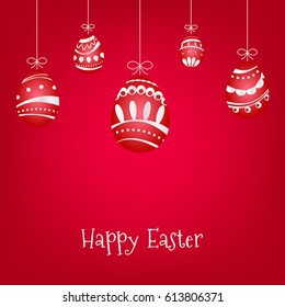 Easter eggs with ornaments on red background. Happy Easter card. Vector illustration. 