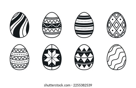 Juego de iconos de contorno de huevos de Pascua. Huevos de Pascua aislados de fondo blanco. Ilustración del vector