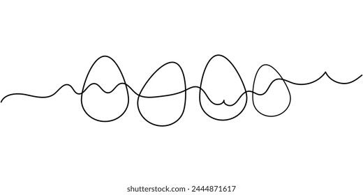 Easter Eggs outline, line art. Vector isolated hand drawn illustration. An element drawn with one black line on a white background. Vector illustration. Eps file 3.