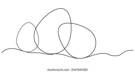 Easter Eggs outline, line art. Vector isolated hand drawn illustration. An element drawn with one black line on a transparent, white background