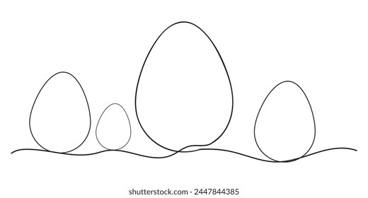 Easter Eggs outline, line art. Vector isolated hand drawn illustration. An element drawn with one black line on a transparent, white background